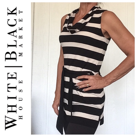 WHITE HOUSE BLACK MARKET STRIPED SLEEVELESS DRAPE NECK TOP SMALL - Picture 2 of 12